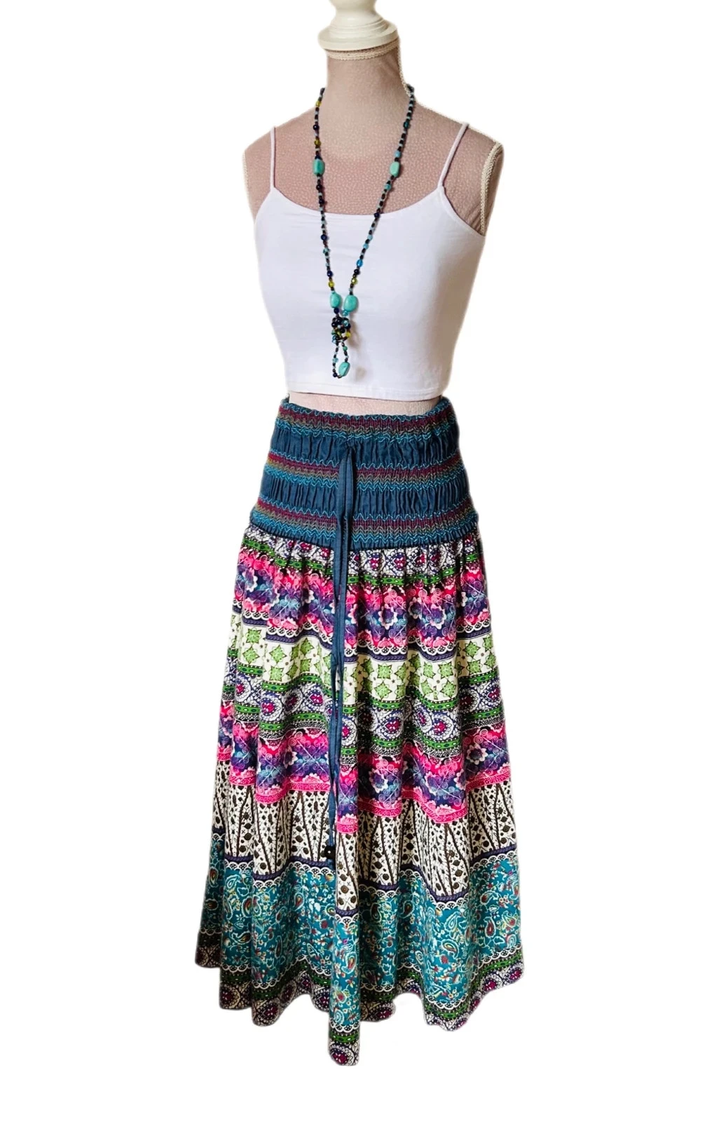 🩵🌿Jupe robe 2-in-1 Boheemse Ambachtelijke Vintage Folk Handgemaakte Etnische Hippy Rok Jurk 36/38🌿💜 – photo 10